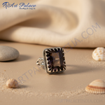 Load image into Gallery viewer, 925 Silver Smoky Quartz Ring | Women's Square Gemstone
