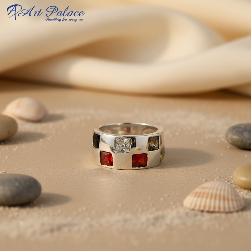 Silver Gemstone Ring for Women | Square Stone Jewelry