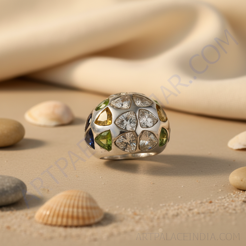 Anillo de plata con piedras preciosas | anillo con piedra talla trillón para mujer