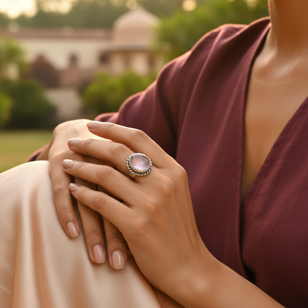 925 Silver Rose Quartz Ring for Women | Gemstone Jewelry