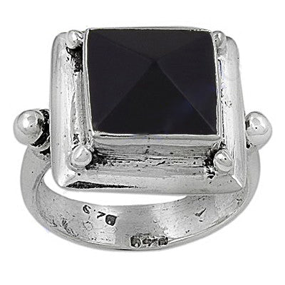 925 Silver Onyx Ring for Women | Square Stone Jewelry