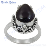 Load image into Gallery viewer, Sterling silver ring with a pear-shaped black onyx gemstone. Elegant black ring for women.

