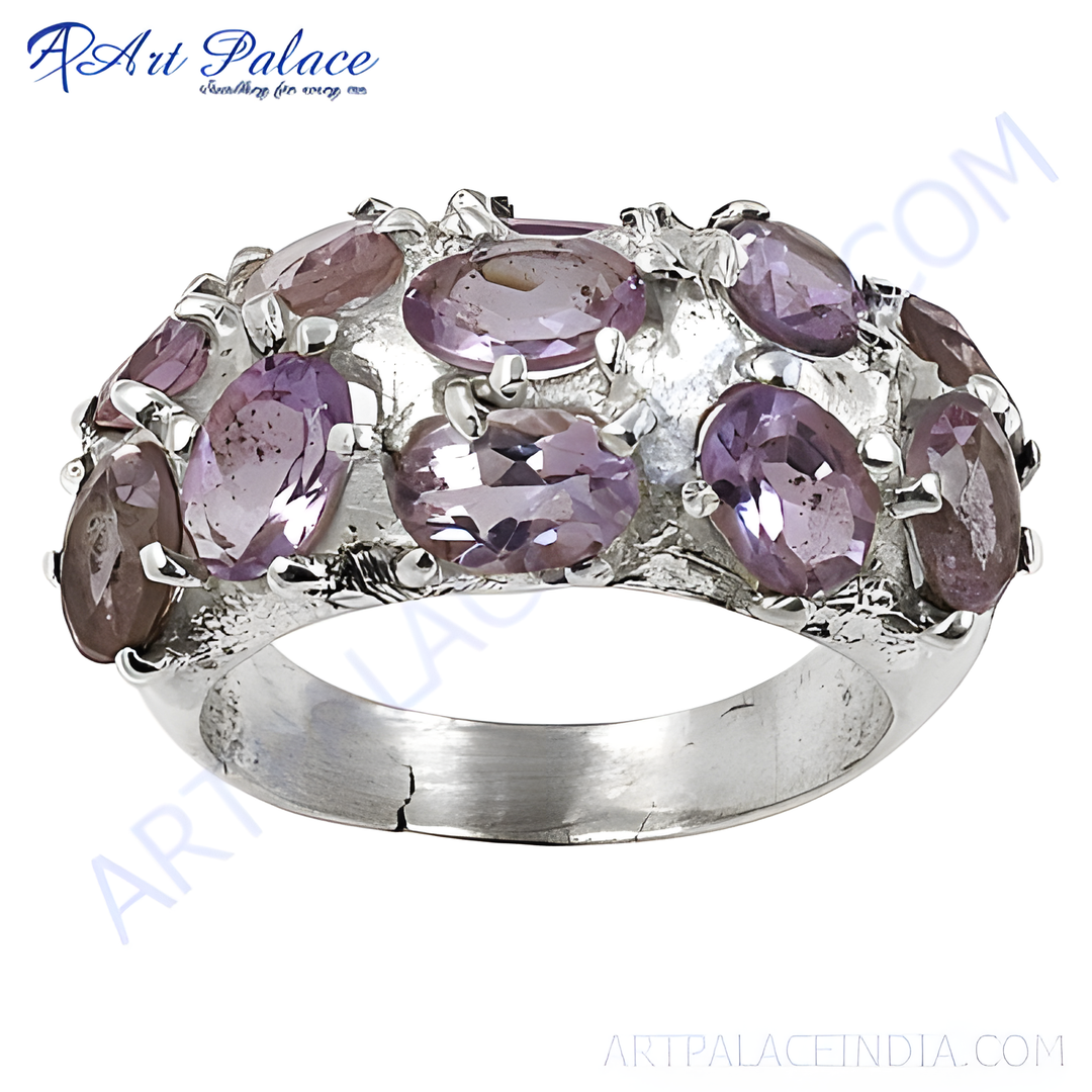925 sterling silver ring with oval-cut purple amethyst gemstones, a perfect gift