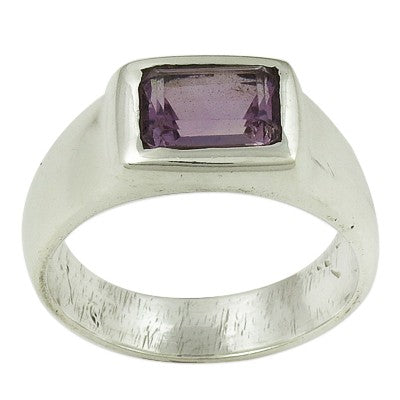 Silver Amethyst Rectangle Ring for Men | Gemstone Jewelry