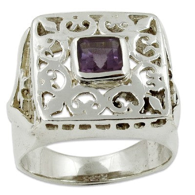 925 Silver Amethyst Ring for Men | Square Stone Ring