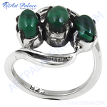 Load image into Gallery viewer, Sterling silver ring featuring three oval-shaped green malachite gemstones, perfect for any occasion.
