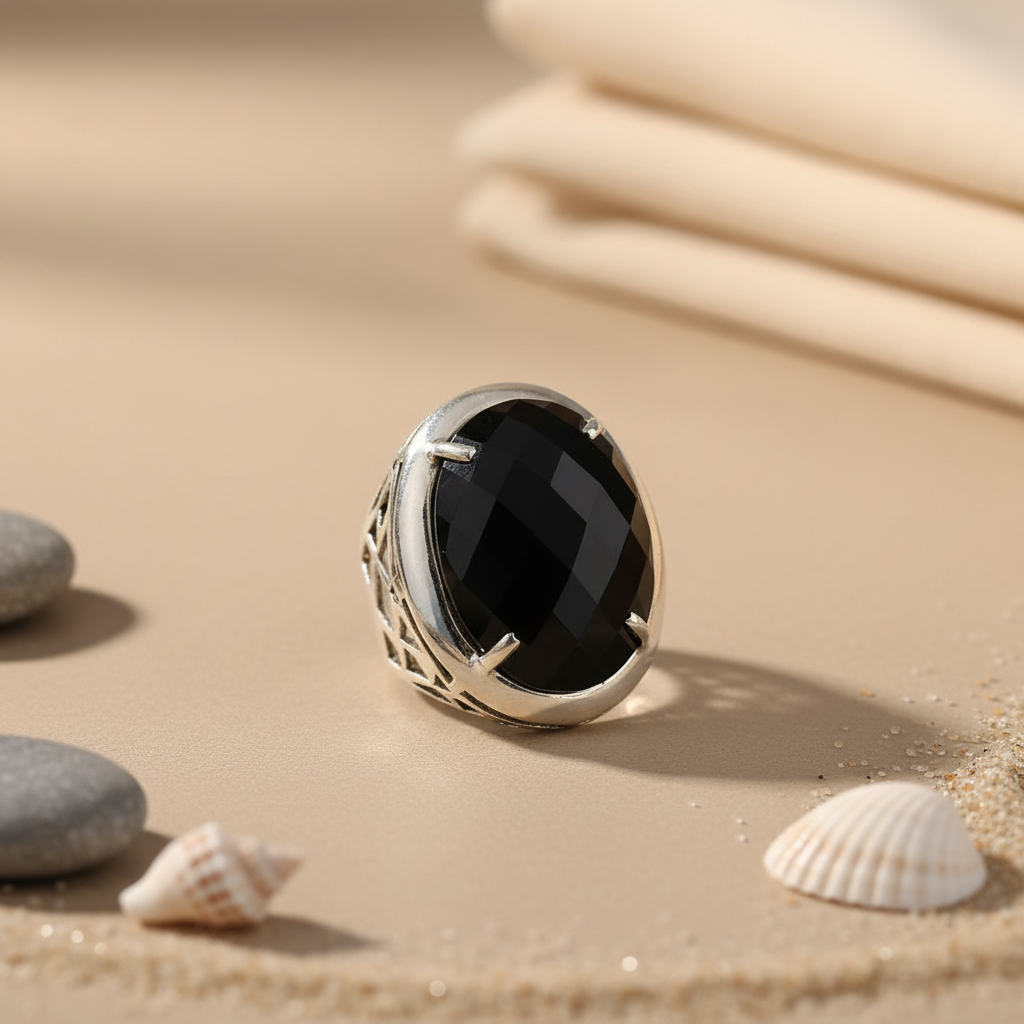925 Silver Onyx Ring for Men | Black Gemstone Ring | Gift