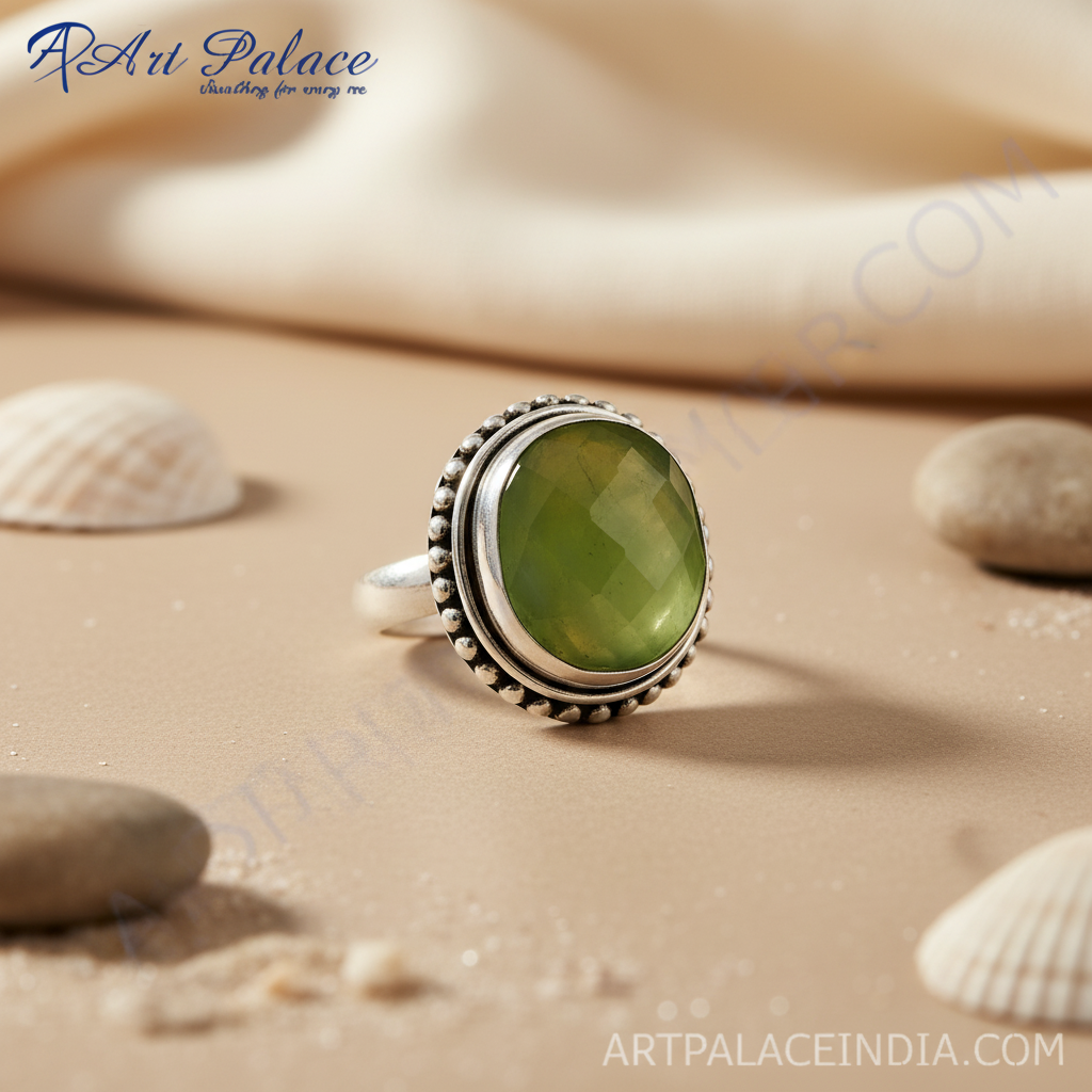 Anillo de cuarzo verde en plata de ley 925 para mujer | Joyería de regalo