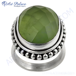 Load image into Gallery viewer, Sterling silver ring with a large faceted green quartz gemstone, elegant and stylish design.
