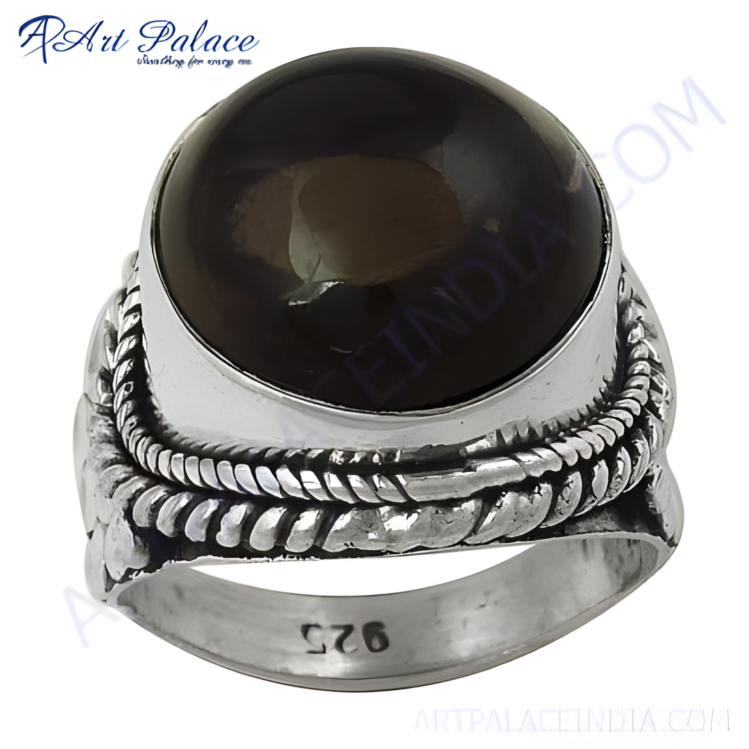 925 sterling silver ring with a large, polished black onyx gemstone, perfect for women.