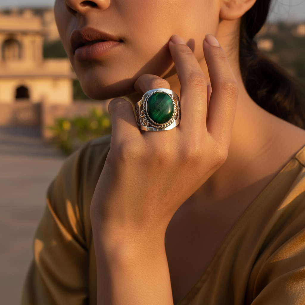 Silver Malachite Ring for Women | Statement Jewelry Gift