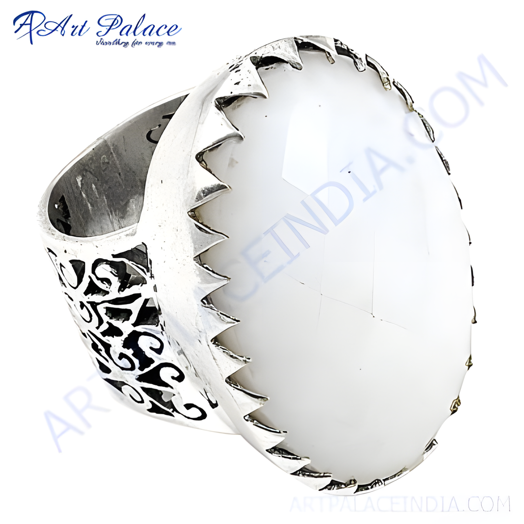 925 sterling silver statement ring with large white gemstone. Elegant and stylish ring.