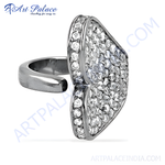 Load image into Gallery viewer, Silver statement ring with pave-set clear crystals. A modern, elegant piece of jewelry.

