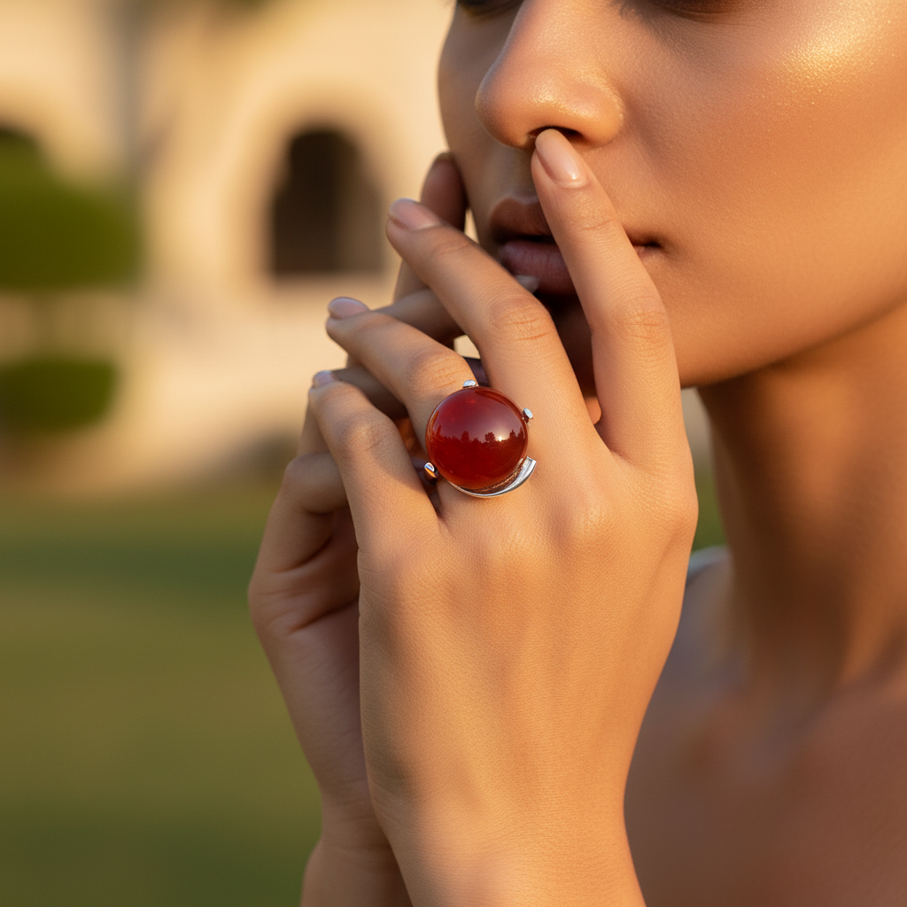 Silver red gemstone ring for women | statement jewelry