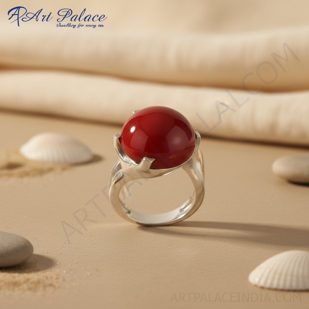 Silver Red Gemstone Ring for Women | Statement Jewelry