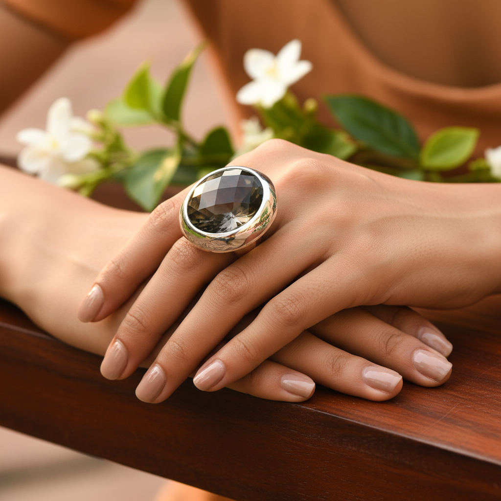 925 Sterling Silver Smoky Quartz Ring | Women's Cocktail Ring