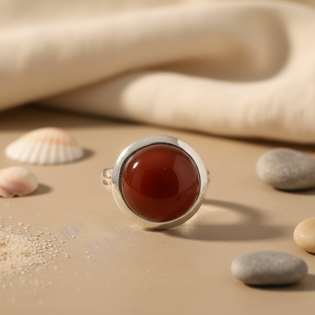 925 Silver Red Carnelian Stone Ring for Women | Statement Ring