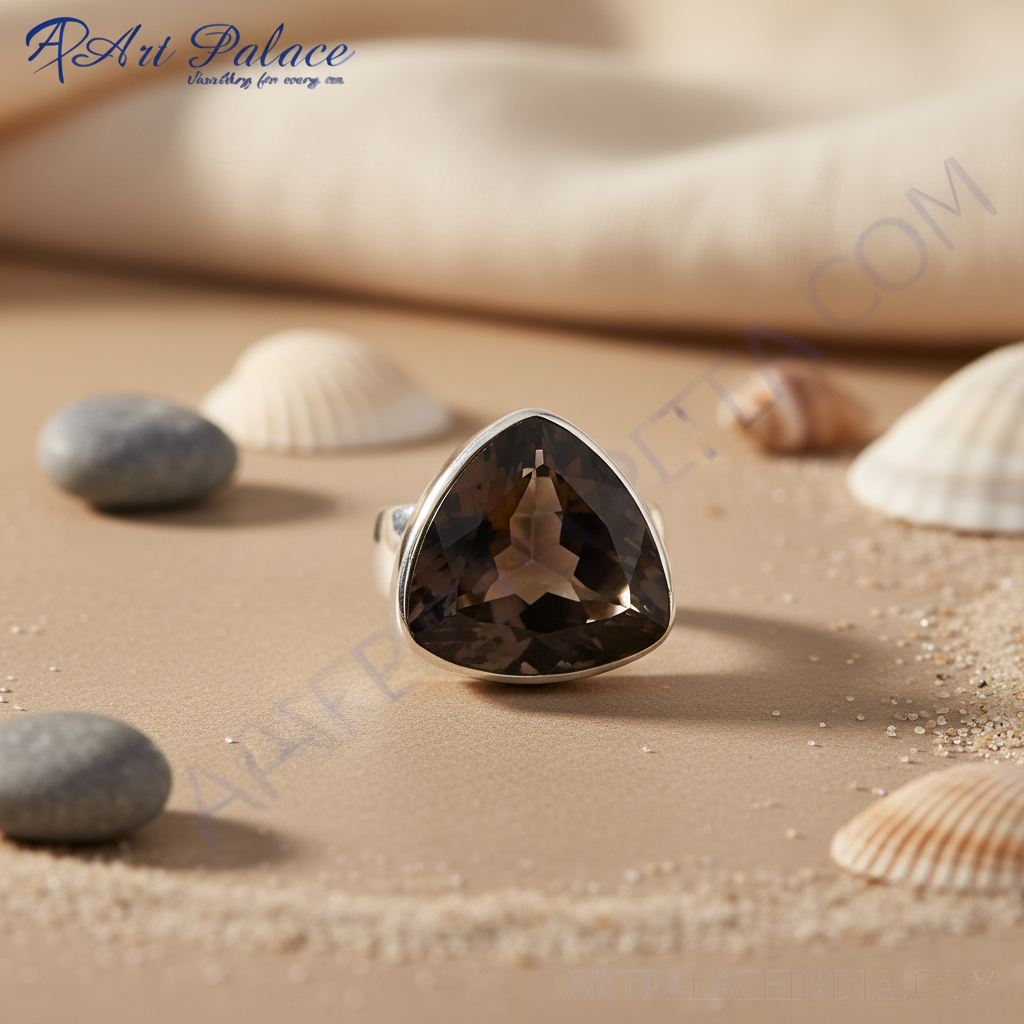 925 Silver Smoky Quartz Ring | Trillion Cut Gemstone Jewelry