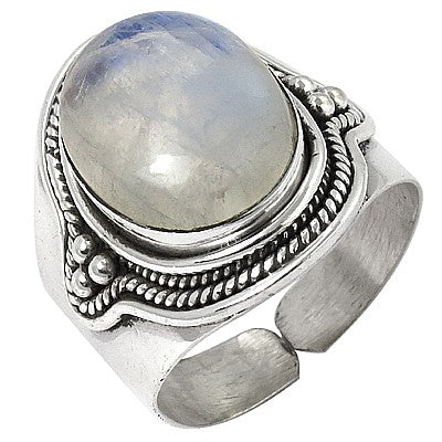 925 Silver Moonstone Ring for Women | Adjustable Statement Jewelry
