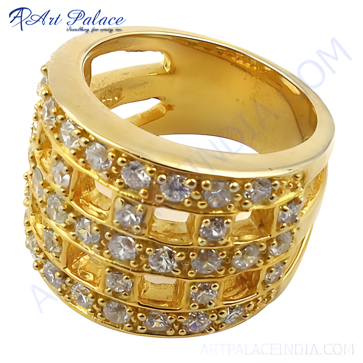 Gold plating ring with round cubic zirconia stones, perfect for daily wear and gifting