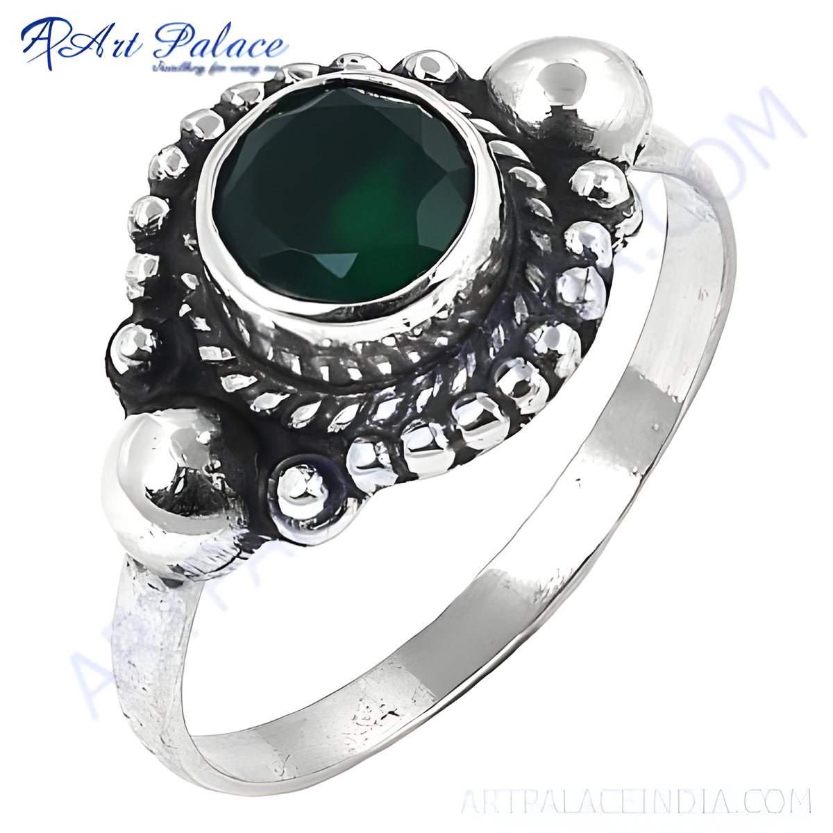 925 sterling silver ring with a vibrant green onyx gemstone, ideal for women