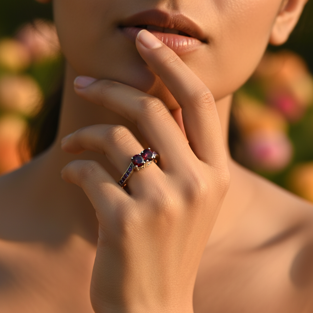 925 Silver Garnet Ring for Women | Anniversary Gift