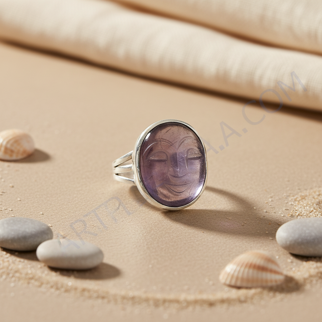 Anillo de amatista con cara tallada | Plata 925 | Joyería para mujer