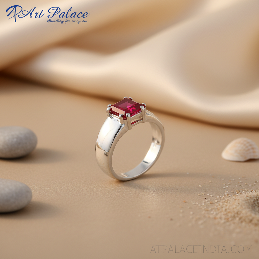 925 Silver Ruby Ring for Women | Square Cut Gemstone Ring