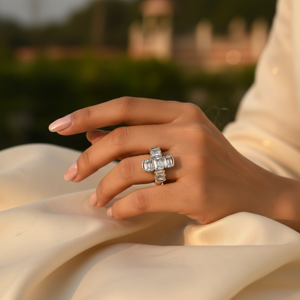 Anillo de plata con corte esmeralda para mujer | Regalo de aniversario