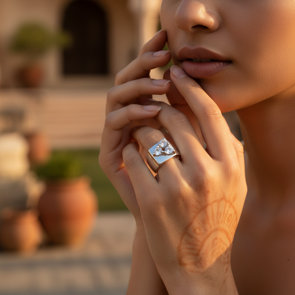 Silver Ring with White Gemstones | Men's Fashion Ring