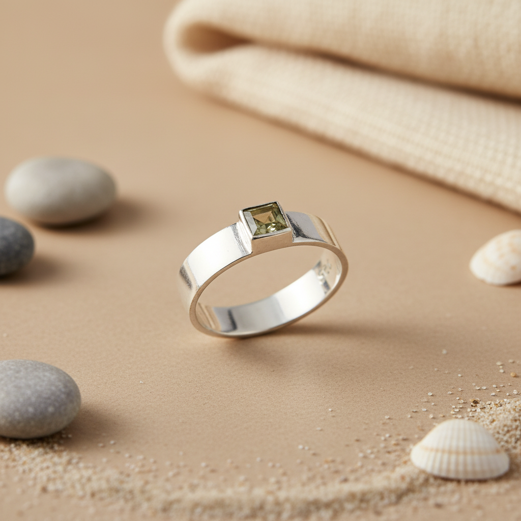 925 Silver Green Gemstone Ring for Women | Modern Jewelry
