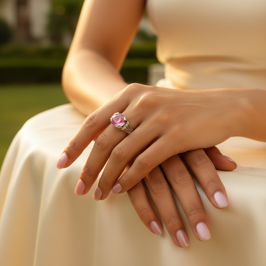 Silver Pink Gemstone Ring for Women | Sterling Silver Ring