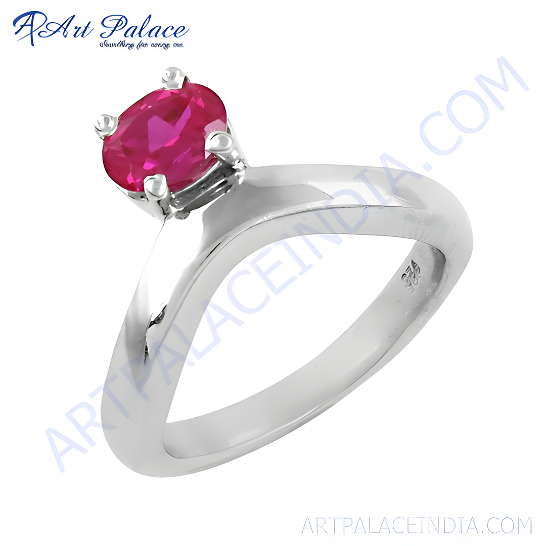 925 sterling silver solitaire ring with a vibrant red ruby gemstone for women.