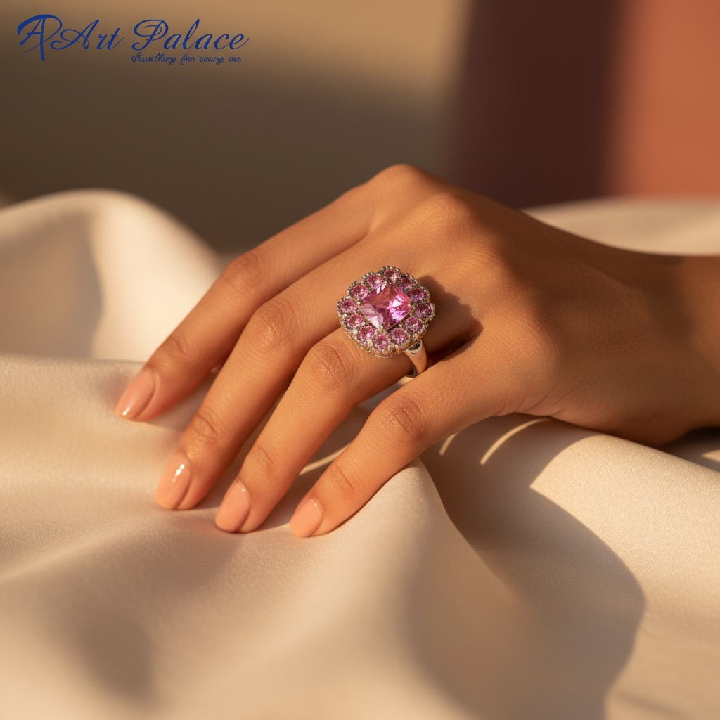 Anillo de piedras preciosas rosas en racimo | Anillo de plata de ley para mujer