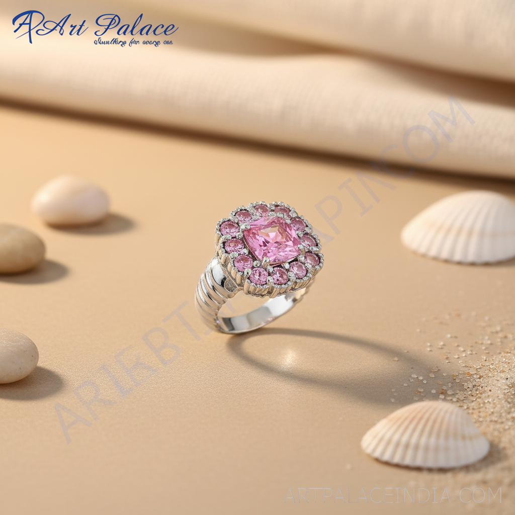 Anillo de piedras preciosas rosas en racimo | Anillo de plata de ley para mujer