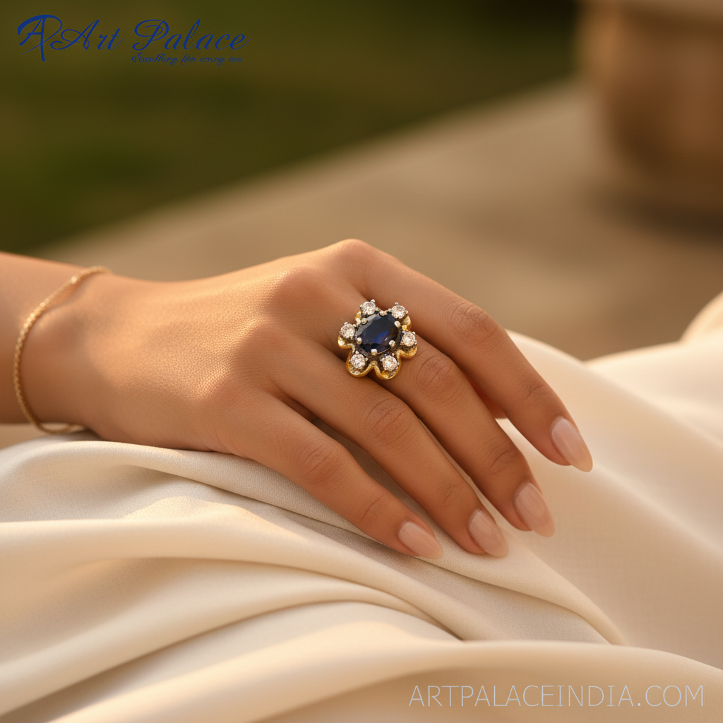 Anillo floral de zafiro y diamantes para mujer | Anillo de oro