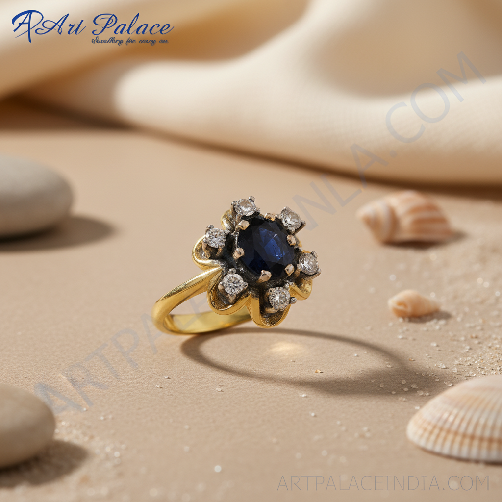 Anillo floral de zafiro y diamantes para mujer | anillo de oro