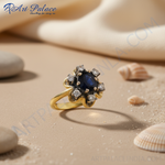 Load image into Gallery viewer, Anillo floral de zafiro y diamantes para mujer | Anillo de oro
