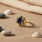 将图像加载到图库查看器中， Sapphire &amp; Diamond Floral Ring for Women | gold plating Ring
