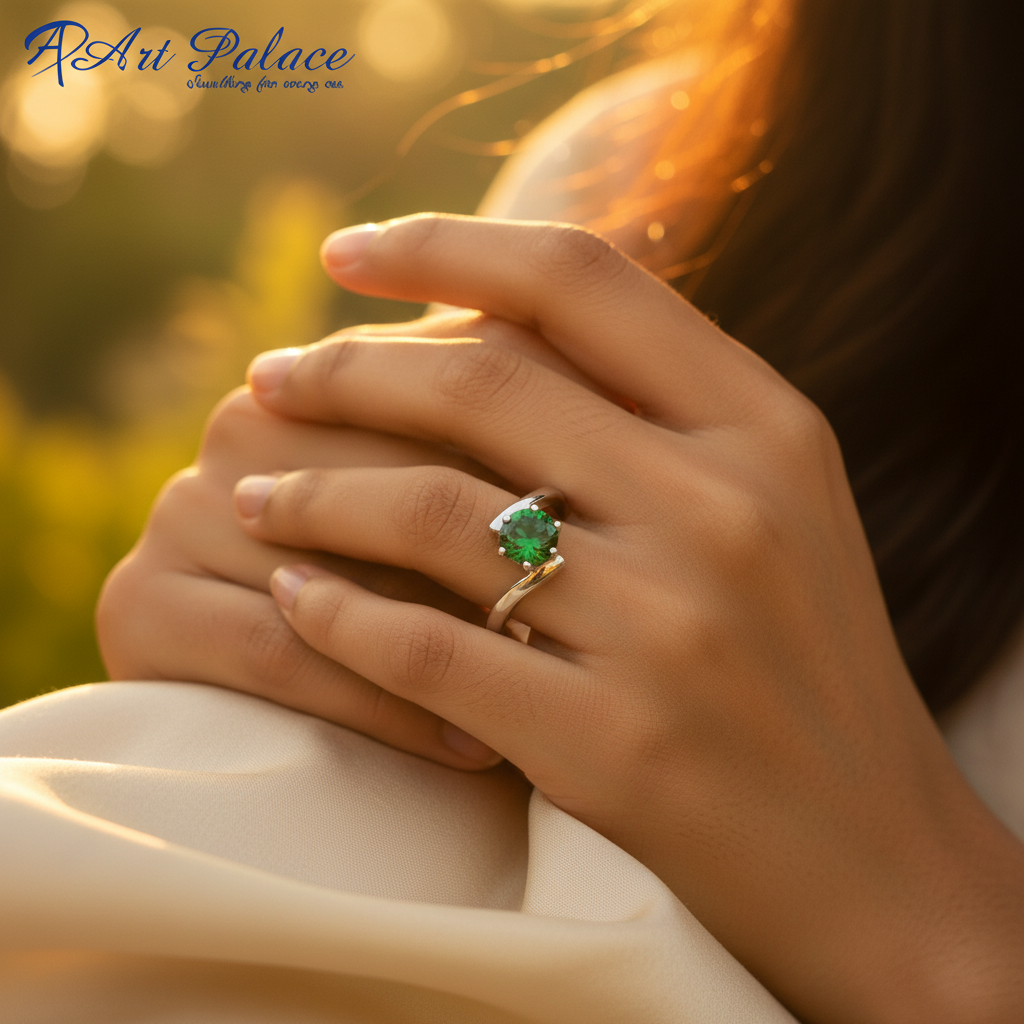 Anillo de plata con esmeralda para mujer | joyas con piedras preciosas