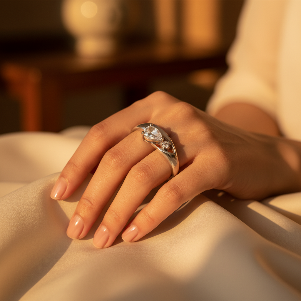 Anillo de plata con circonita cúbica talla pera para mujer | joyería de regalo