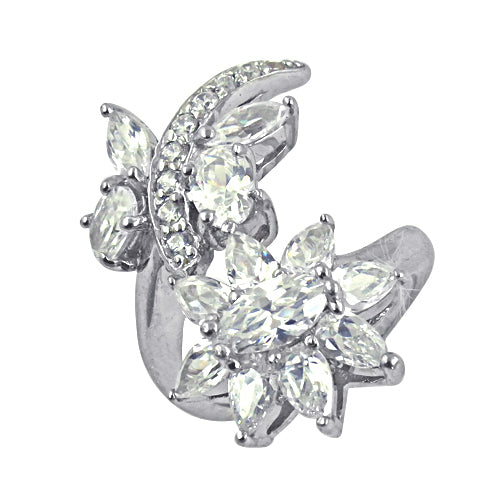 925 Silver Cubic Zirconia Flower Ear Cuff | Women's Jewelry
