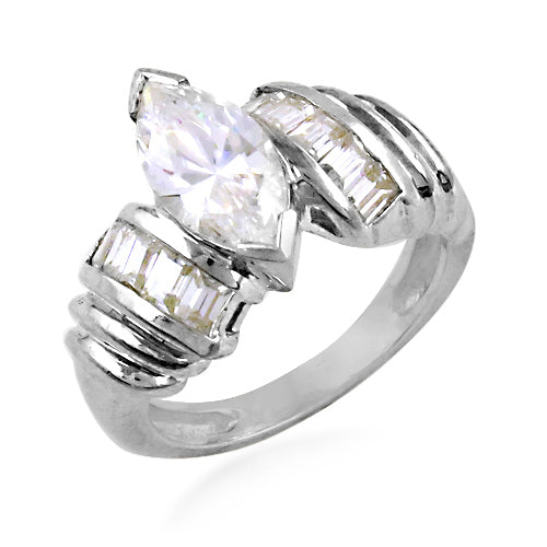 Silver Marquise Cut Ring with Baguette Accents | Women's Ring