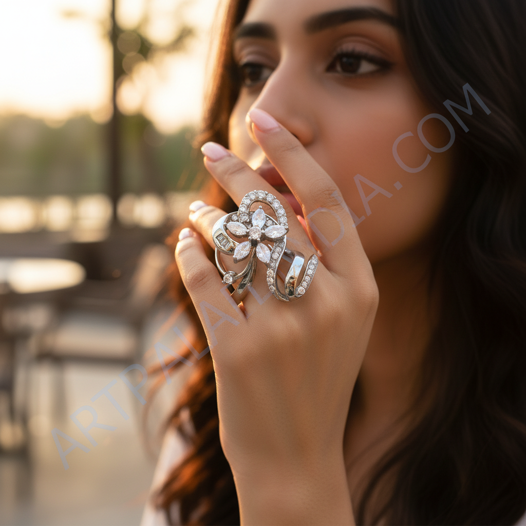 Anillo de plata con flor y circonitas para mujer | Joyería elegante