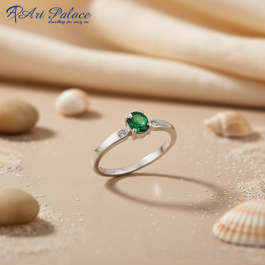 Anillo de plata con esmeralda para mujer | Anillo de compromiso con piedras preciosas