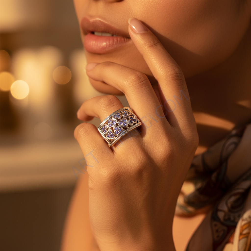 Anillo de tanzanita de plata para mujer | Anillos de piedras preciosas