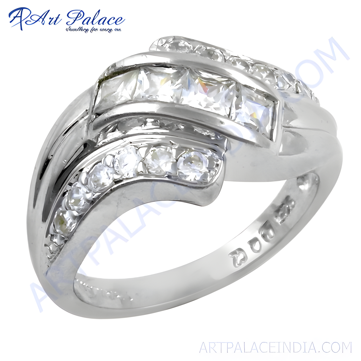 Silver ring with multiple rows of sparkling cubic zirconia stones, perfect for daily wear