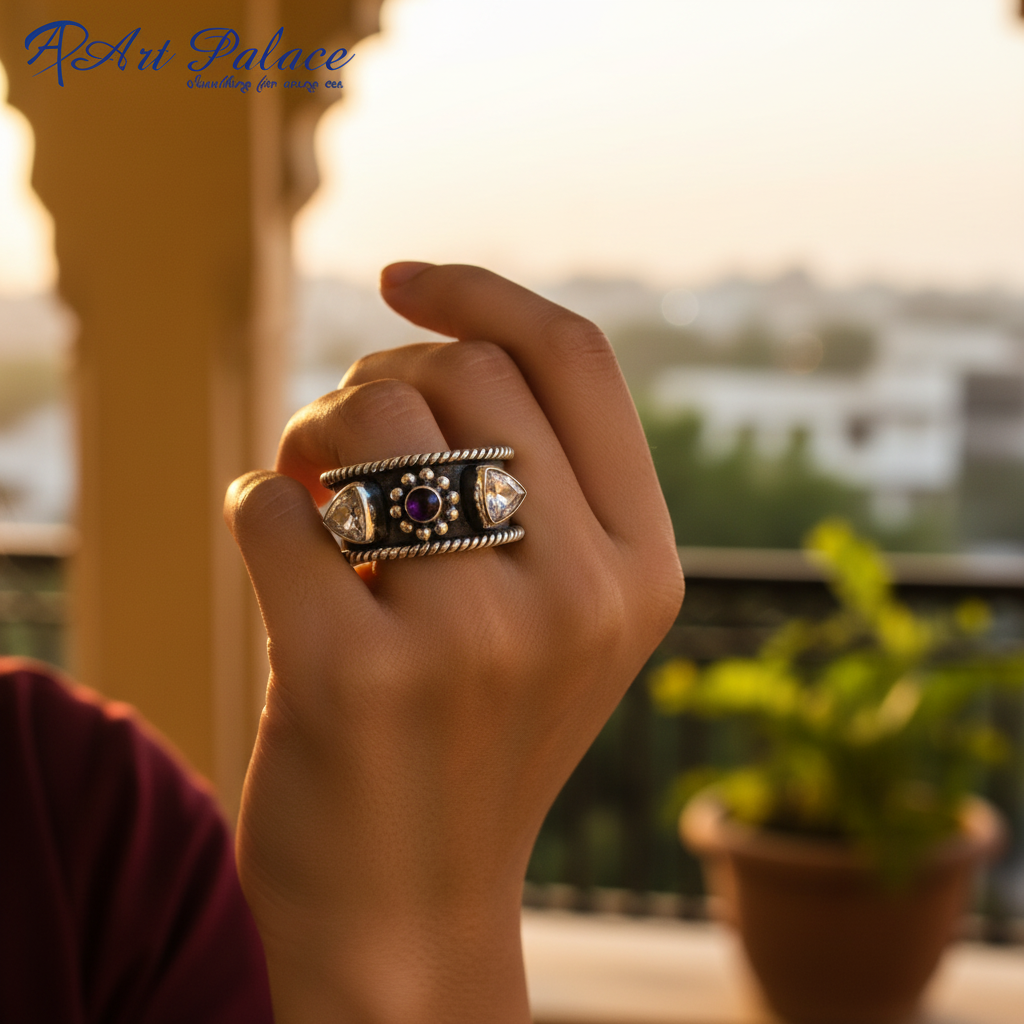 925银紫水晶石英戒指（女士款）| 个性戒指