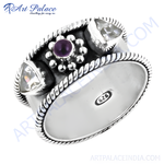 将图像加载到图库查看器中， 925 sterling silver ring with amethyst center stone and quartz accents
