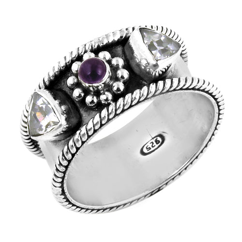 925 Silver Amethyst & Quartz Ring for Women | Statement Ring